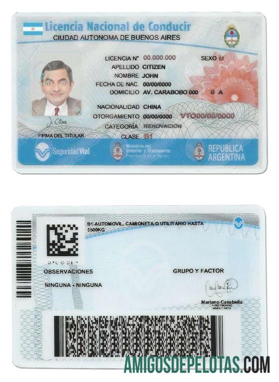 Carteira de habilitação Argentina Buenos Aires modelo